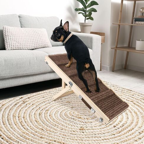 Okydoky Small Dog Ramp, Adjustable Portable Folding Wooden Pet Ramp, 32" Long with Non-Slip Traction Mat, Adjustable from 9" to 17.5", Dog Climbing Ladder for Sofa, Bed, Couch,Car (Grey) NO.LGPT1 in Kuwait