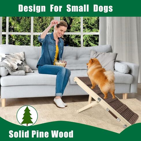 Okydoky Small Dog Ramp, Adjustable Portable Folding Wooden Pet Ramp, 32" Long with Non-Slip Traction Mat, Adjustable from 9" to 17.5", Dog Climbing Ladder for Sofa, Bed, Couch,Car (Grey) NO.LGPT1 in Kuwait