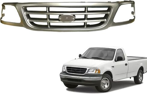 Front Grille Compatible with Ford 1999-2004 F-150, 1999 F-250, 2004 F-150 Heritage With Headlight Holes-Replacement FO1200537/XL3Z8200- Painted Sliver in Saudi Arabia
