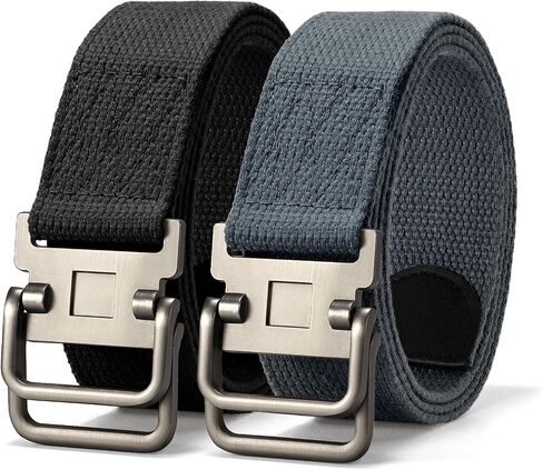 JASGOOD 2 Pack Canvas Web Belts Double D Ring Buckle for Men Fabric Cloth Casual Belt for Jeans Pants 1 1/2" Wide in Saudi Arabia