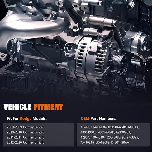 A2TX0281 المولد مناسب لـ Dodge Journey 2009-2020 L4 2.4L، 12V 160A CW 6-Groove Pulley، استبدال # 4801490AA، 04801490AA، 4801490AC، 4801490AD in Kuwait