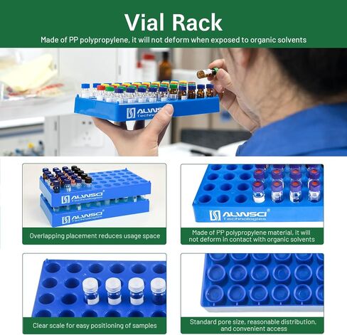 ALWSCI Vial Rack for 4 ml Autosampler Vial Rack Holder, 50-Well, Hole Diameter: 15mm, Hole Depth: 22 mm, Stackable Vial Racks, Lab Vials Racks in Saudi Arabia