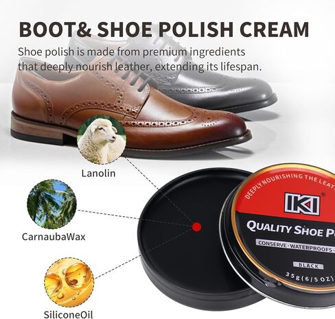 IKI Shoe Shine Polish Kit - 7PCS Leather Boot Care Kit with Black Brown Shoe Polish Horsehair Brush Cloth Shoe Horn for Men in Saudi Arabia