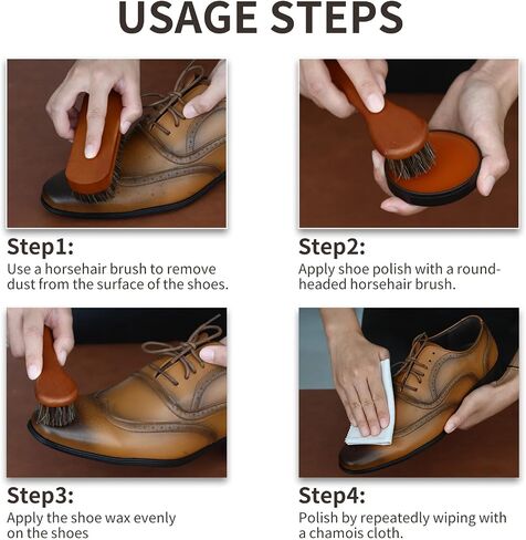 IKI Shoe Shine Polish Kit - 7PCS Leather Boot Care Kit with Black Brown Shoe Polish Horsehair Brush Cloth Shoe Horn for Men in Saudi Arabia