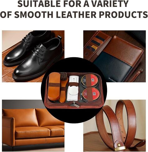 IKI Shoe Shine Polish Kit - 7PCS Leather Boot Care Kit with Black Brown Shoe Polish Horsehair Brush Cloth Shoe Horn for Men in Saudi Arabia