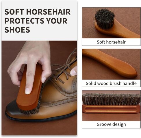 IKI Shoe Shine Polish Kit - 7PCS Leather Boot Care Kit with Black Brown Shoe Polish Horsehair Brush Cloth Shoe Horn for Men in Saudi Arabia