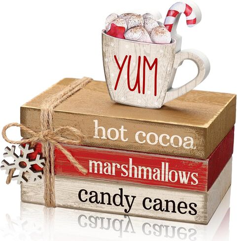 4 Pcs Christmas Table Decor Winter Table Decorations Christmas Tiered Tray Decor Decorative Truck Book Decorations Indoor Rustic Wooden Snowflake Block Sign Gift Farmhouse for Home Shelf in Saudi Arabia