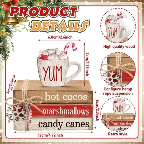4 Pcs Christmas Table Decor Winter Table Decorations Christmas Tiered Tray Decor Decorative Truck Book Decorations Indoor Rustic Wooden Snowflake Block Sign Gift Farmhouse for Home Shelf in Saudi Arabia