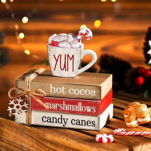 4 Pcs Christmas Table Decor Winter Table Decorations Christmas Tiered Tray Decor Decorative Truck Book Decorations Indoor Rustic Wooden Snowflake Block Sign Gift Farmhouse for Home Shelf in Saudi Arabia