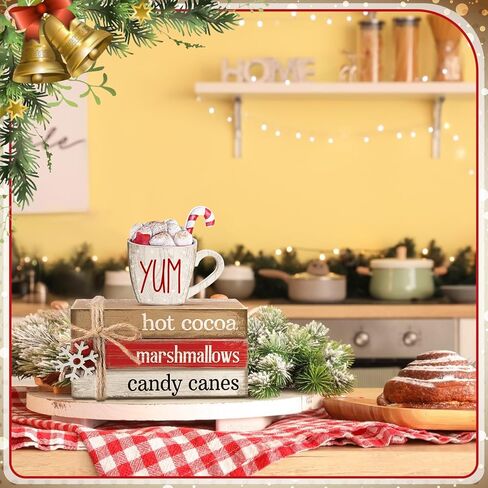 4 Pcs Christmas Table Decor Winter Table Decorations Christmas Tiered Tray Decor Decorative Truck Book Decorations Indoor Rustic Wooden Snowflake Block Sign Gift Farmhouse for Home Shelf in Saudi Arabia