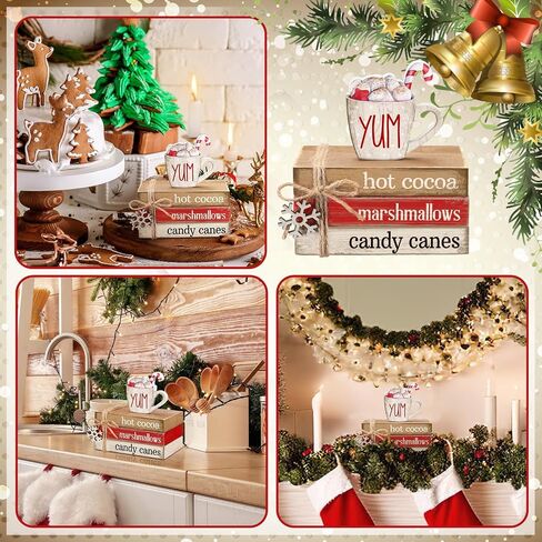4 Pcs Christmas Table Decor Winter Table Decorations Christmas Tiered Tray Decor Decorative Truck Book Decorations Indoor Rustic Wooden Snowflake Block Sign Gift Farmhouse for Home Shelf in Saudi Arabia
