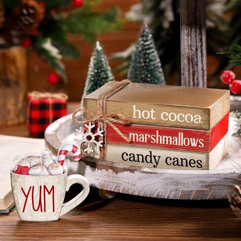 4 Pcs Christmas Table Decor Winter Table Decorations Christmas Tiered Tray Decor Decorative Truck Book Decorations Indoor Rustic Wooden Snowflake Block Sign Gift Farmhouse for Home Shelf in Saudi Arabia