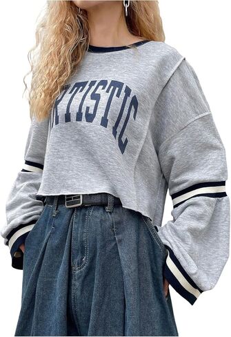 سويت شيرت سويت شيرت نسائي قصير الكتفين من SweatyRocks بأكمام جرس ورسومات جرافيكية Y2K، قطع علوية قصيرة in Saudi Arabia