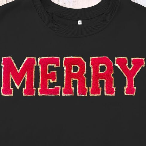 YALUCOR Women Christmas Sweatshirt Merry Christmas Pullover Tops Glitter Chenille Patch Merry Tshirt Xmas Gift Tops Tee in Saudi Arabia
