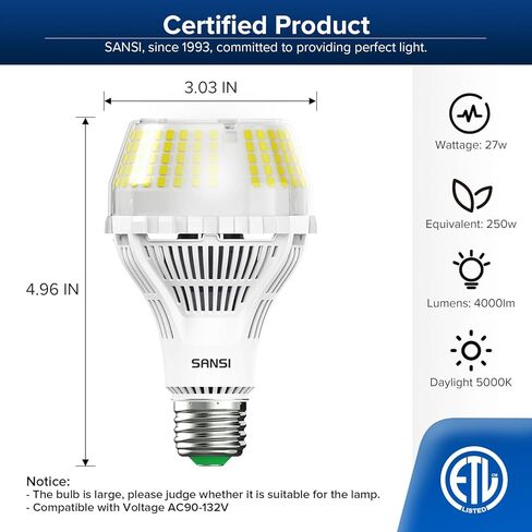 Sansi dimmable LED LID LED 250 واط مكافئ ، 3000K ناعمة دافئة دافئة 4000 لومينات E26 A21 مصابيح LED LED 2 حزمة ، عمر 22 سنة ، 27W الطاقة توفير الطاقة لتوفير الطاقة للمكتب المنزلي in Kuwait
