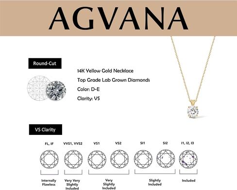 AGVANA Heart of Light 1-2 Carat Round Brilliant Solitaire Lab Grown Diamond Pendant Necklace in 14K Solid Gold (D-E Color, VS Clarity) Promise Anniversary Birthday Gifts for Women, 16-18" Chain in Saudi Arabia