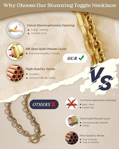 TEN MIRO 18k Chunky Gold Necklace for Women Sweatproof, Non Tarnish Chunky Cross Necklaces Thick Gold Layering Hammered Bold Necklace Stacks Toggle Necklaces for Women in Kuwait