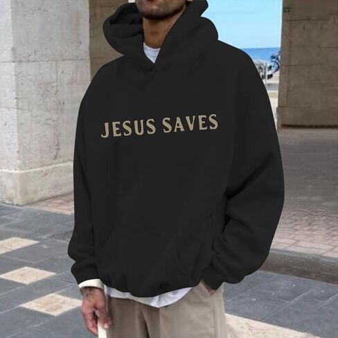 Christian Jesus Saves Hoodies for Men Inspirational Religious Faith Sweatshirts Vintage Bible Verse Graphic Pullovers in Saudi Arabia