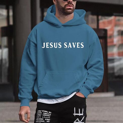 Christian Jesus Saves Hoodies for Men Inspirational Religious Faith Sweatshirts Vintage Bible Verse Graphic Pullovers in Saudi Arabia