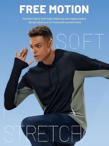 Men's Lightweight Long Sleeve Hoodie Pullover for Gym Training Running and Casual Activewear Moisture Wicking Quick Dry in Saudi Arabia