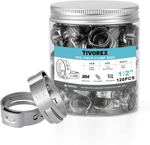 50 Pack 3/8 Inch PEX Cinch Clamps Rings, 304 Stainless Steel PEX Crimp Rings, Pinch Clamps for PEX Tubing Pipe Fittings Connection in Kuwait