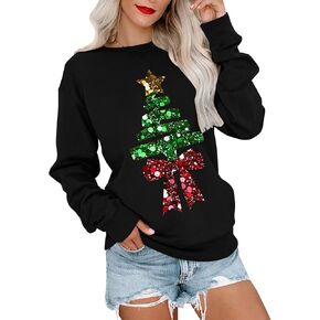 سويت شيرت عيد ميلاد سعيد للنساء، قمصان منقوشة على شكل شجرة عيد الميلاد، قمصان راجلان بأكمام طويلة وطباعة حروف ندفة الثلج in Kuwait