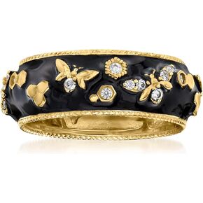 Ross-Simons 0.30 ct. t.w. White Topaz and Black Enamel Bumblebee Ring in 18kt Gold Over Sterling in Saudi Arabia