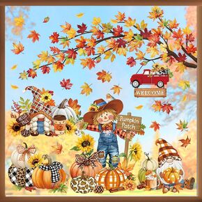 ديكالميل الخريف اليقطين أوراق القيقب نافذة مزدوجة الجوانب يتمسك الخريف الحصاد الكلب القط فزاعة الطيور على فرع شجرة المضادة للتصادم أبواب زجاجية نافذة ملصقات الشارات in Kuwait