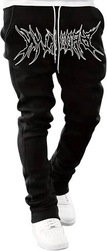 GORGLITTER Men's Graphic Stacked Sweatpants Flared Wide Leg Y2K Drawstring Baggy Jogger Pants with Pockets Black A XX-Large in Saudi Arabia