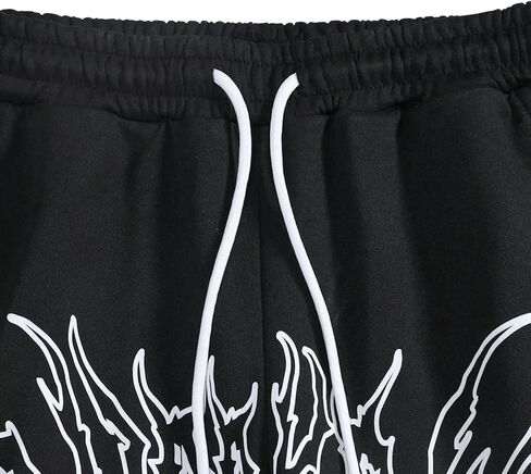 GORGLITTER Men's Graphic Stacked Sweatpants Flared Wide Leg Y2K Drawstring Baggy Jogger Pants with Pockets Black A XX-Large in Saudi Arabia