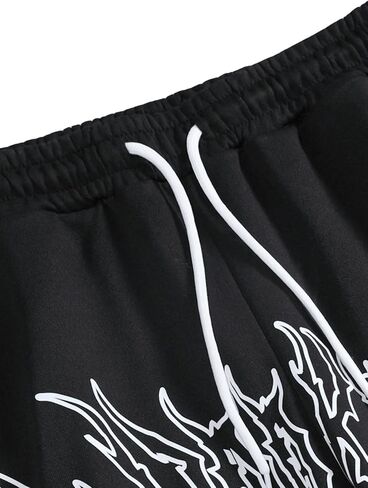 GORGLITTER Men's Graphic Stacked Sweatpants Flared Wide Leg Y2K Drawstring Baggy Jogger Pants with Pockets Black A XX-Large in Saudi Arabia