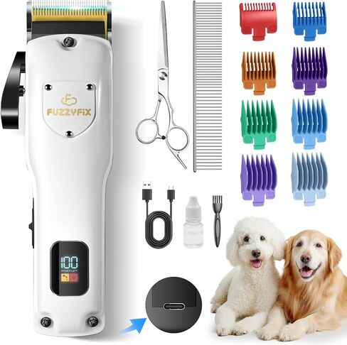 Dog Clippers for Grooming for Thick Heavy Coats, Professional Pet Grooming Clippers Supplies Kit Low Noise Rechargeable Stainless Steel Hair Trimmer with Ceramic Blade for Dogs Cats Animals in Kuwait