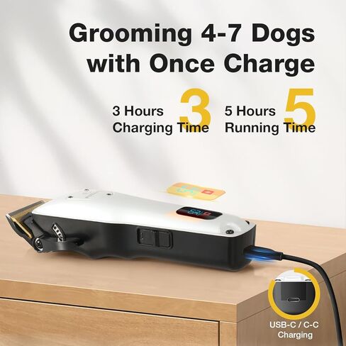 Dog Clippers for Grooming for Thick Heavy Coats, Professional Pet Grooming Clippers Supplies Kit Low Noise Rechargeable Stainless Steel Hair Trimmer with Ceramic Blade for Dogs Cats Animals in Kuwait