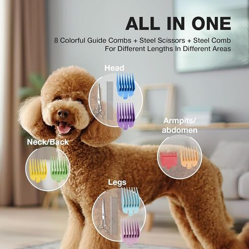 Dog Clippers for Grooming for Thick Heavy Coats, Professional Pet Grooming Clippers Supplies Kit Low Noise Rechargeable Stainless Steel Hair Trimmer with Ceramic Blade for Dogs Cats Animals in Kuwait