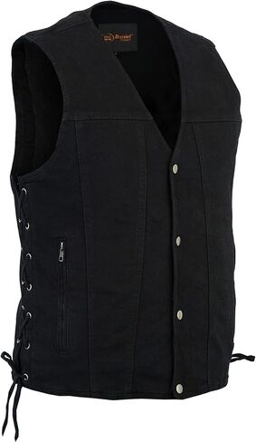 Daniel Smart Biker Vest for Men Motorcycle Blue & Black Denim Vest with Side Laces and Inside Carry Pocket in Kuwait