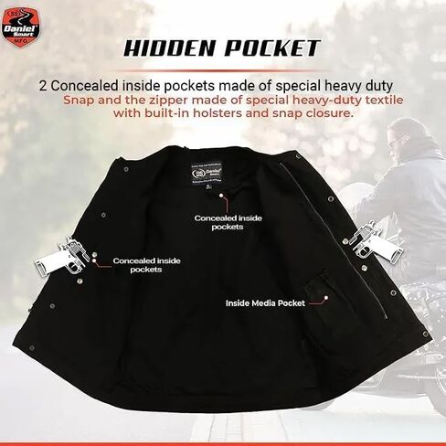 Daniel Smart Biker Vest for Men Motorcycle Blue & Black Denim Vest with Side Laces and Inside Carry Pocket in Kuwait