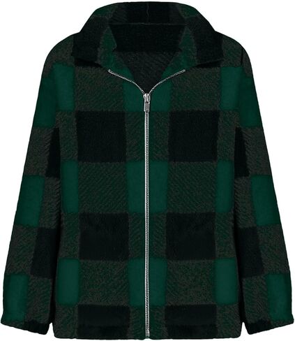 Womens Fleece Zip Up Jacket Trendy Long Sleeve Plaid Sherpa Shacket Plus Size Lightweight Warm Fuzzy Fall Coats in Saudi Arabia
