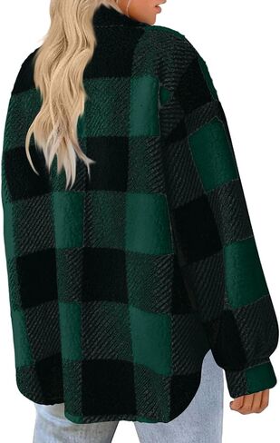 Womens Fleece Zip Up Jacket Trendy Long Sleeve Plaid Sherpa Shacket Plus Size Lightweight Warm Fuzzy Fall Coats in Saudi Arabia
