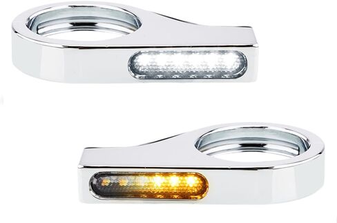 شوكة أمامية للدراجة النارية LED إشارات الانعطاف ومضات كهرمانية متتابعة 41 مم فتحات تركيب مؤشرات أضواء تشغيل عالمية من الكروم (أبيض وعنبر) in Saudi Arabia
