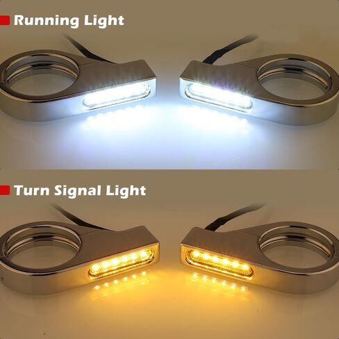 شوكة أمامية للدراجة النارية LED إشارات الانعطاف ومضات كهرمانية متتابعة 41 مم فتحات تركيب مؤشرات أضواء تشغيل عالمية من الكروم (أبيض وعنبر) in Saudi Arabia