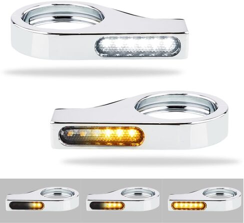 شوكة أمامية للدراجة النارية LED إشارات الانعطاف ومضات كهرمانية متتابعة 41 مم فتحات تركيب مؤشرات أضواء تشغيل عالمية من الكروم (أبيض وعنبر) in Saudi Arabia