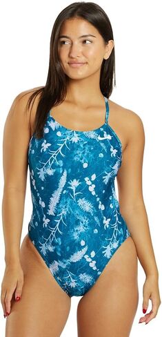 Nike Women's HydraStrong Multi Print Cut Out One Piece Swimsuit Mineral Teal, Size 28 in Saudi Arabia