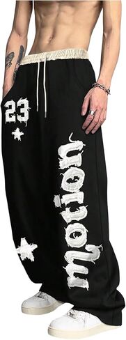 Verdusa Men's Graphic Street Wear Sweatpants Hip Hop Drawstring Waist Baggy Casual Loose Track Pants in Saudi Arabia