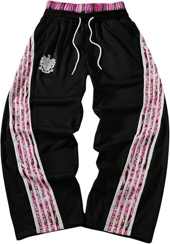 GORGLITTER Men's Double Waisted Sweatpants Baggy Sweats Y2K Striped Side Wide Leg Track Pants in Saudi Arabia