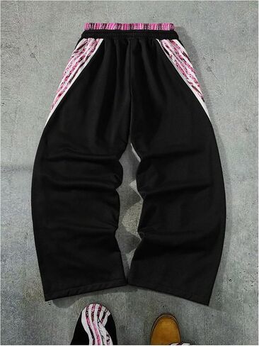 GORGLITTER Men's Double Waisted Sweatpants Baggy Sweats Y2K Striped Side Wide Leg Track Pants in Saudi Arabia