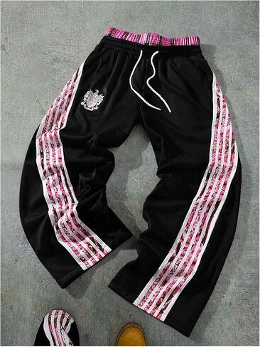 GORGLITTER Men's Double Waisted Sweatpants Baggy Sweats Y2K Striped Side Wide Leg Track Pants in Saudi Arabia