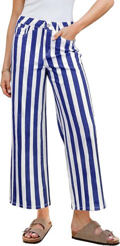 GRAPENT Women Jeans Striped Wide Leg High Waisted Trendy Stretchy Denim Pants Cute Casual Trouser Jeans with Pockets in Saudi Arabia