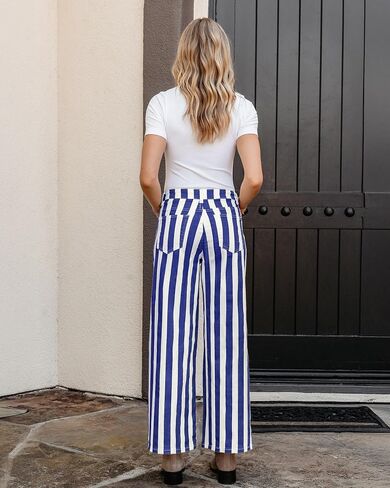 GRAPENT Women Jeans Striped Wide Leg High Waisted Trendy Stretchy Denim Pants Cute Casual Trouser Jeans with Pockets in Saudi Arabia
