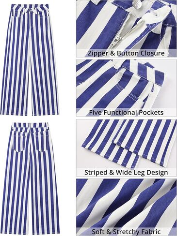 GRAPENT Women Jeans Striped Wide Leg High Waisted Trendy Stretchy Denim Pants Cute Casual Trouser Jeans with Pockets in Saudi Arabia