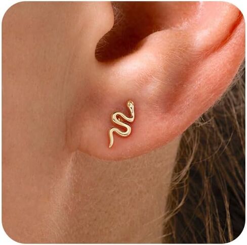 أقراط ثعبان للنساء من VRIUA - أقراط ثعبان مطلية بالذهب عيار 14 قيراط، حلق على شكل ثعبان لا يسبب الحساسية، مجوهرات عصرية يومية in Kuwait